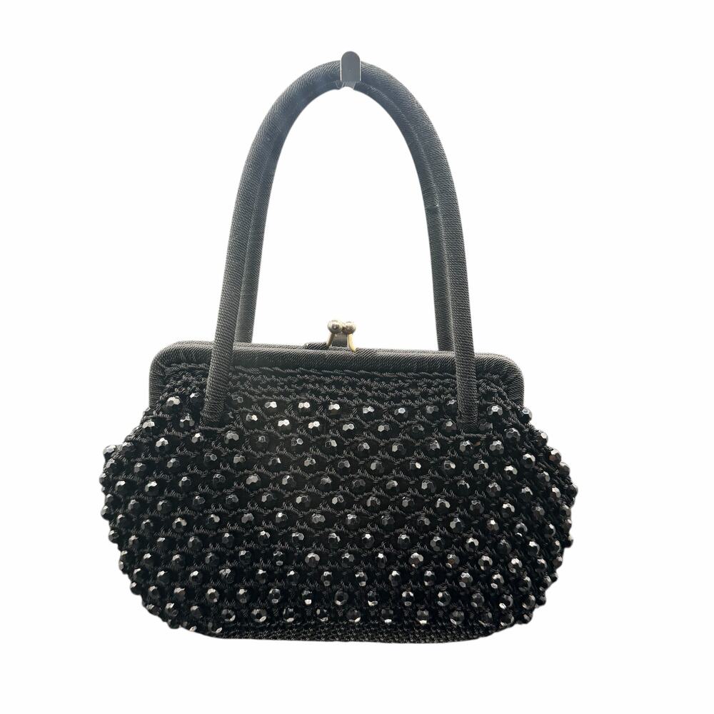 Vintage Black Beaded Handbag Made in Italy Abraham & Straus Evening Purse